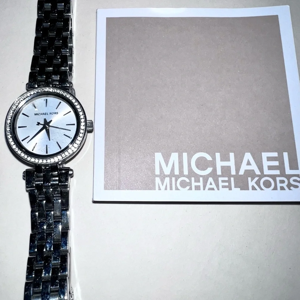 Michael Kors, silver watch w/rhinestones. Adjustable band. - Picture 1 of 6